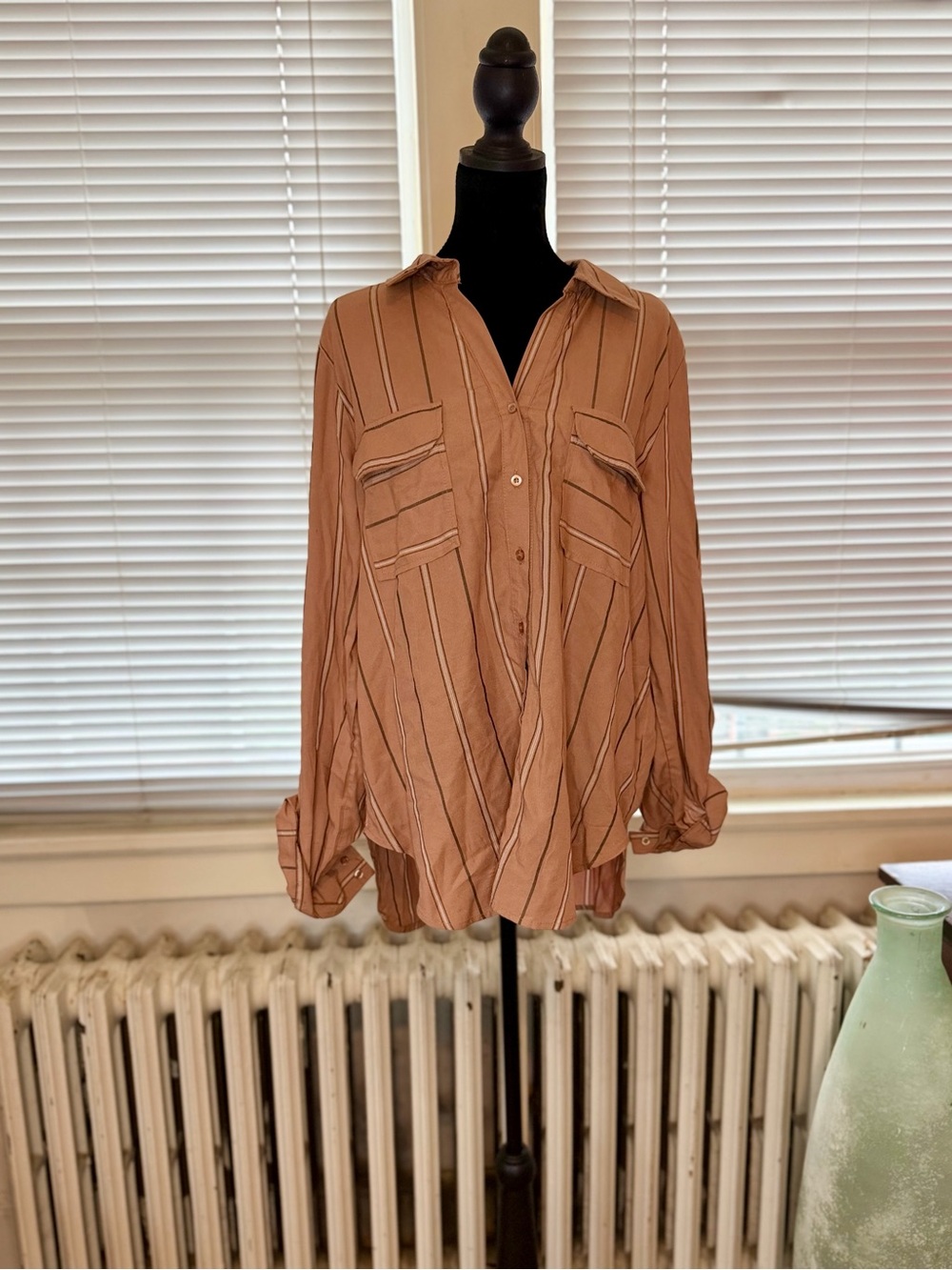 Striped Button-Down Shirt in Rust